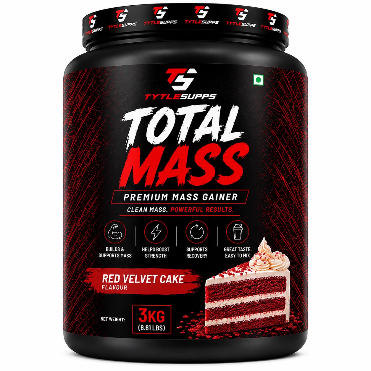 TYTLE SUPPS TOTAL MASS PREMIUM MASS GAINER 3 KG ( RED VELVET CAKE )