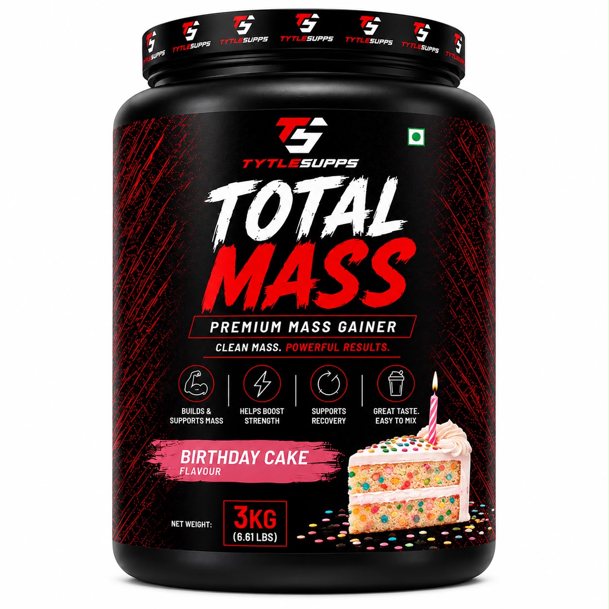 TYTLE SUPPS TOTAL MASS PREMIUM MASS GAINER 3 KG ( BIRTHDAY CAKE )