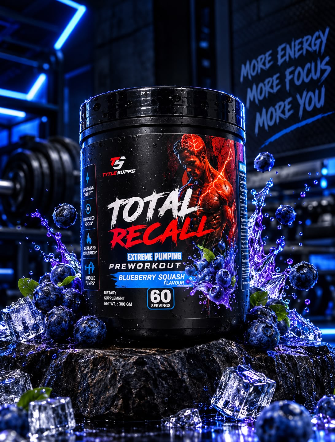 Tytle Supps Total Recall Pre-Workout 60 Servings (Blueberry Squash)