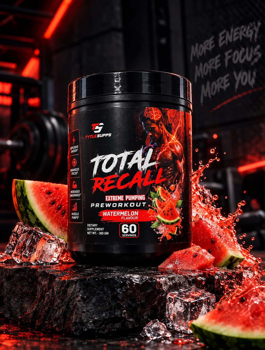 Tytle Supps Total Recall Pre Workout 60 Servings (Watermelon)