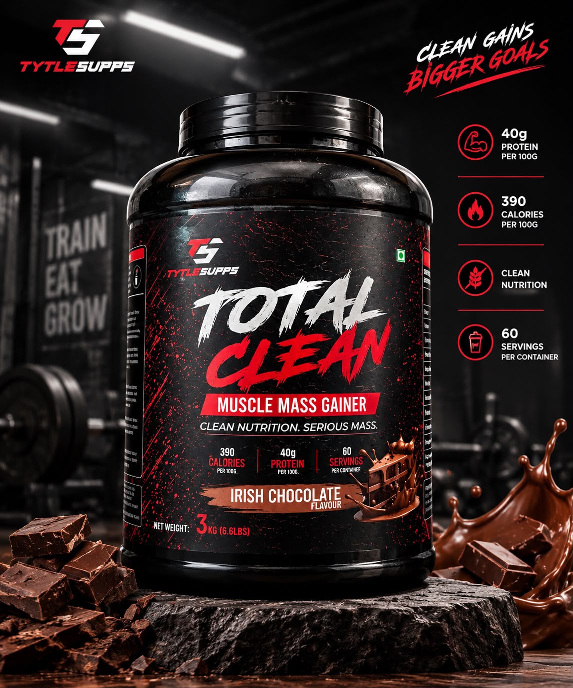 Tytle Supps Total Clean Muscle Gainer 3 Kg ( Irish Chocolate)