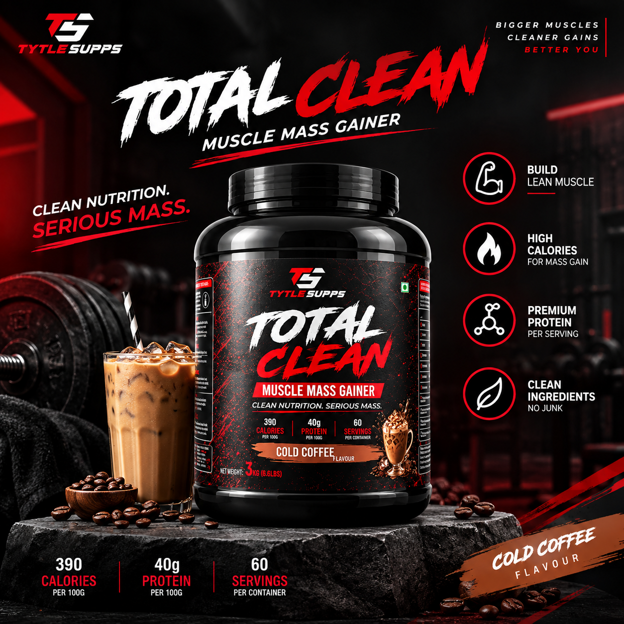 Tytle Supps Total Clean Muscle Gainer 3 Kg ( Cold Coffee Flavour)